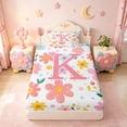 thumbnail image 3 of meiyoeat Pink Floral Monogrammed K Twin Sheet Sets For Girls,Cute Cartoon Flower Bedding For Kids,3pcs, 3 of 6