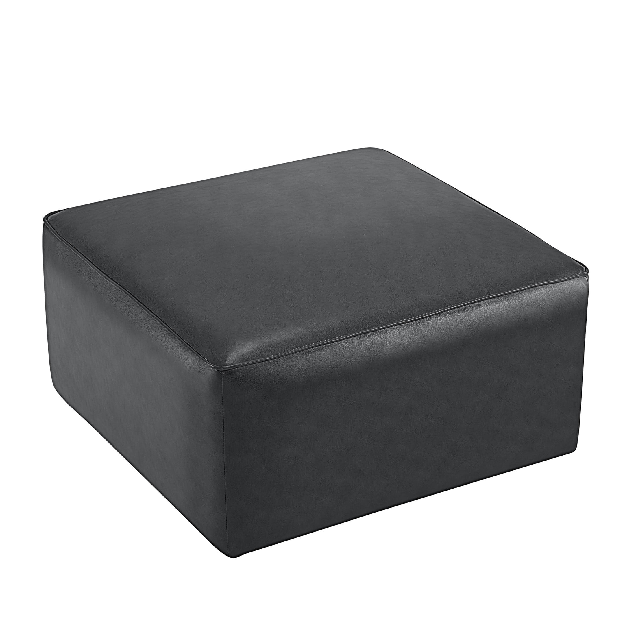 Christopher Knight Home Modern PU Leather Square Ottoman, Versatile Footrest & Side Table, Black