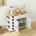 thumbnail image 4 of Multi-functional Kitchen Island Cart - 2 Door Cabinet, Drawers, Convenient Spice Rack, Towel Holder, Splendid Wine Rubberwood Top (white Helpful Classy, 4 of 5