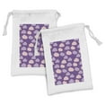 thumbnail image 1 of Cartoon Fabric Pouch Set of 2, Pattern of Clouds Paint Splash in Style Abstract Art Sky View, Small Drawstring Bag for Toiletries Masks and Favors, 9" x 6", Violet and Pale Salmon, by Ambesonne, 1 of 2