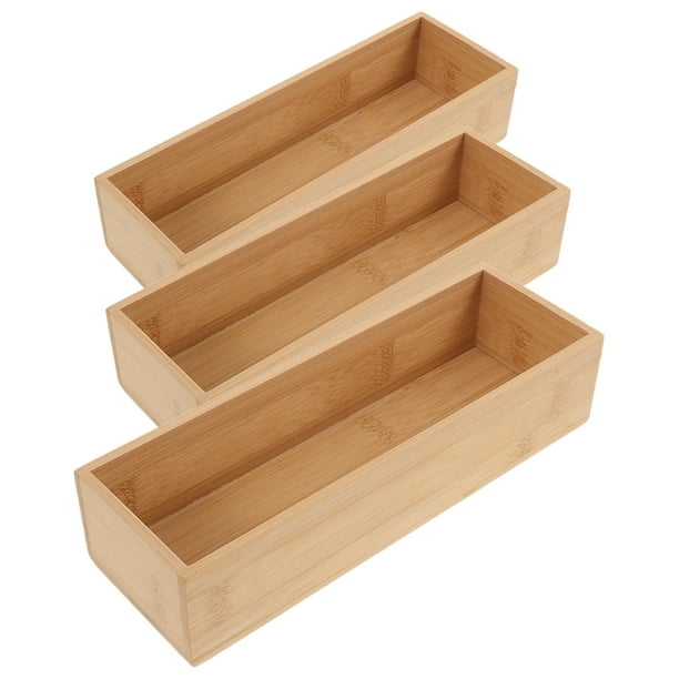 Organizador de cajones de bambú apilable, 3 unidades, caja de almacenamiento, organizador de utensilios de granja, bandeja de madera para cocina, baño y dormitorio