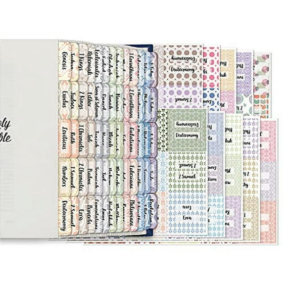 Bible Tabs, Old & New Testament, 225 Total Tabs, 3 Sets (75 Laminated Bible Index Tabs: 66 Book Names and 9 Blanks), 225-Piece Christian Bible Journaling Adhesive Tabs (Harmonious Themed Backgrounds)