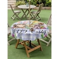 thumbnail image 3 of Easter Outdoor Tablecloth - 60 Inch Round Dining Table Cover, Watercolor Gnomes Eggs Daisy Flower Light Purple Plaid Waterproof Outdoor Table Cloth with Umbrella Hole & Zipper for Picnic/Patio/Party, 3 of 7