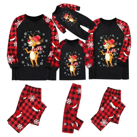

CAICJ98 Matching Family Pajamas Sets Long Sleeve Christmas Reindeer Plaid Pjs Striped Kids Holiday Sleepwear Homewear Satin Pajamas Women