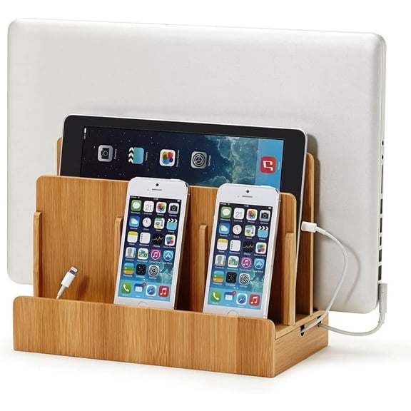 Great Useful Stuff G.U.S. Multi-Device Charging Station Dock & Organizer - Multiple Finishes Available. for Laptops, Tablets, and Phones - Strong Build, Eco-Friendly Bamboo