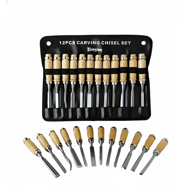 Juego Cincel Bloosom Formon Madera Gubia Carpintero Tallado 12pzs Negro