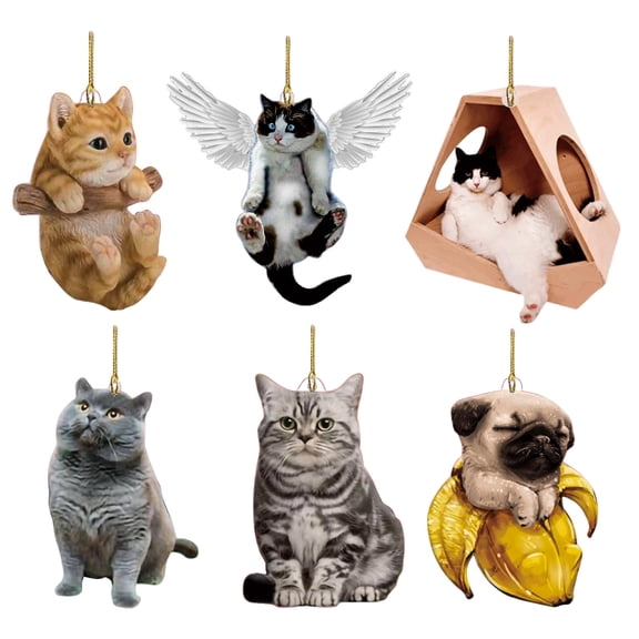 OIUR 1/6Pcs Car Pendant Cat Design Acrylic Hanging Decoration with Lanyard Kitten Car Rearview Mirror Hanging Accessory