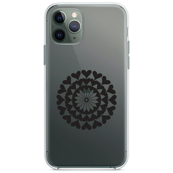 DistinctInk Clear Shockproof Hybrid Case for iPhone 13 (6.1" Screen) - TPU Bumper Acrylic Back Tempered Glass Screen Protector - Black Hearts Mandala