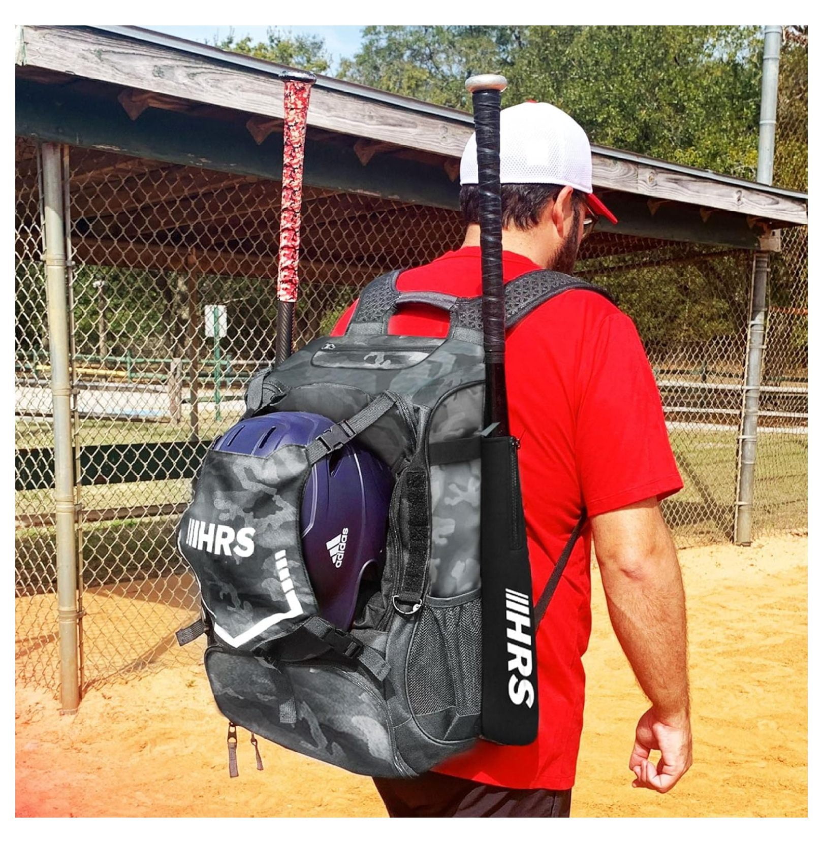 Baseball Bag, Softball Bat Bag for Youth & Adult. Holds 4 Bats, Glove, Water Bottle, Shoe Compartment, Helmet, Fence Hook for Equipment & Gear