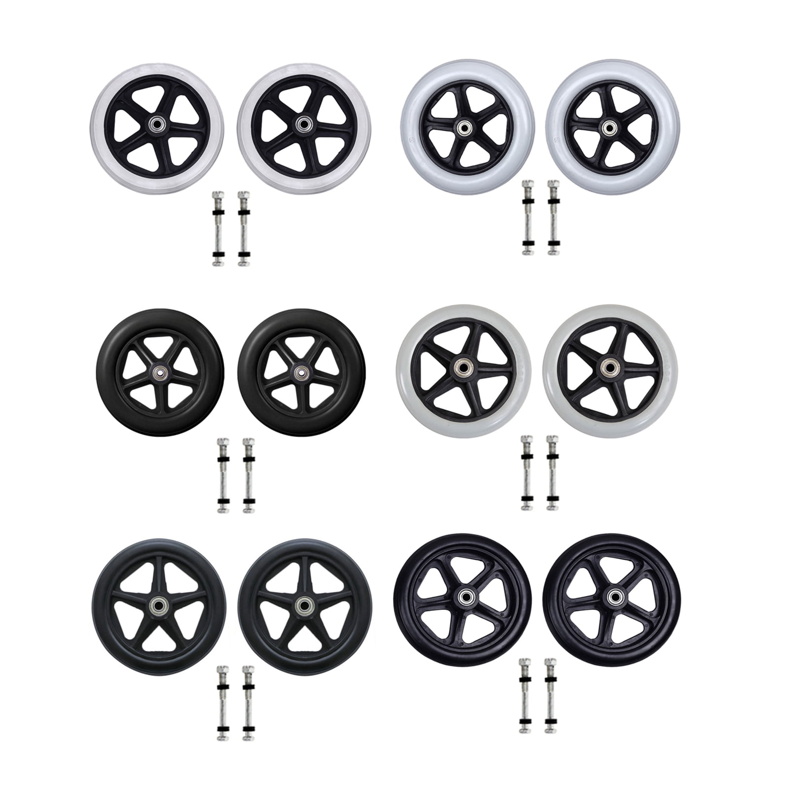 2Pcs 6/7/8inch Heavy Duty Wheelchair Front Caster Wheels Flexible Tire ...