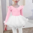 thumbnail image 2 of SERTG Girls Long Sleeve V-Neck Skirt Solid Color Practice Wear Dress Kids Dance Gymnastics Outfit Skirts(Pink#1,7 Years), 2 of 7