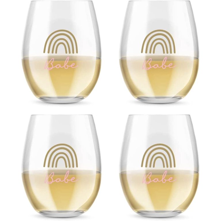 15 oz. Stemless Wine Glass - Boho Rainbow Babe (Set of 4)