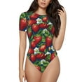 thumbnail image 2 of Uemuo Strawberry2 Pattern Women's One Piece Short Sleeve Swimsuit Rash Guard Surfing Modest Quick-drying Swimsuit Beach Essentials-Medium, 2 of 9