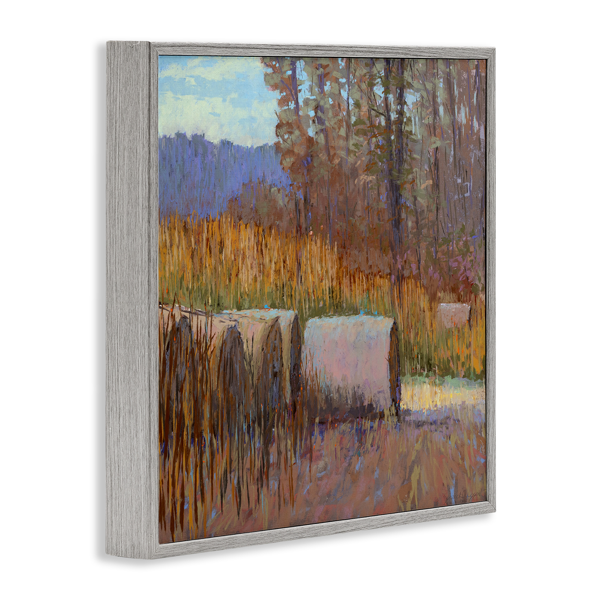 Stupell Industries Country Hay Bales Landscape Painting Gray Framed Art Print Wall Art, 17 x 17