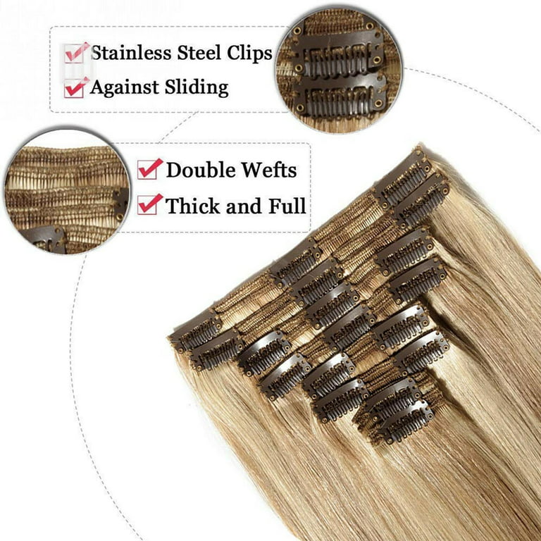 Double Weft 100% Remy Human Hair Extensions Clip in Grade 7A Quality Full  Head Thick Thickened Long Short Straight 8pcs 18clips 10 / 10 inch 110g