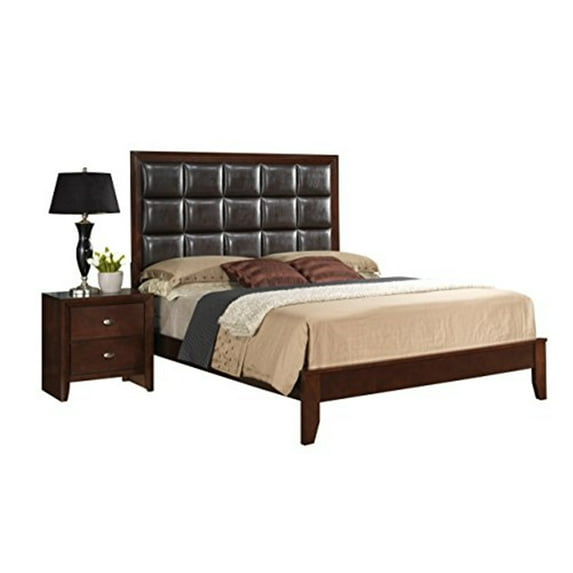 Global Furniture Queen Bed Brown Cherry/Brown Pu