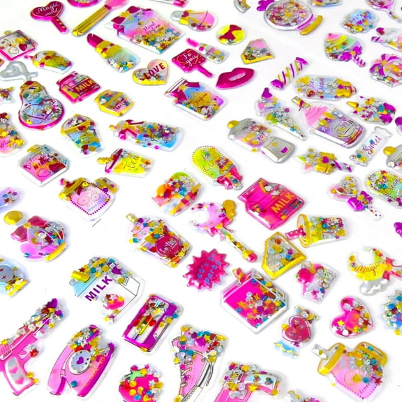 3D Stickers for Kids, Meafeng 12 Sheets 178Pcs Shiny Shake Puffy Glitter Stickers for Girls Craft Gifts, Reward