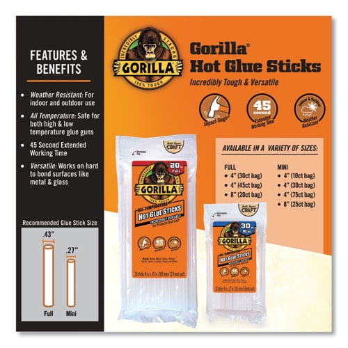 Mini Hot Glue Sticks, 0.27" dia x 4", Dries Clear, 30/Pack | Bundle of 5 Packs
