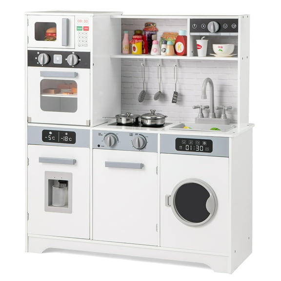 Gymax ids Play Kitchen Toy Set w/ Water Dispenser Sink Faucet Microwave Oven Utensils