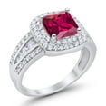 thumbnail image 3 of Halo Art Deco Ring Princess Cut Ruby CZ 925 Sterling Silver Size 5, 3 of 7