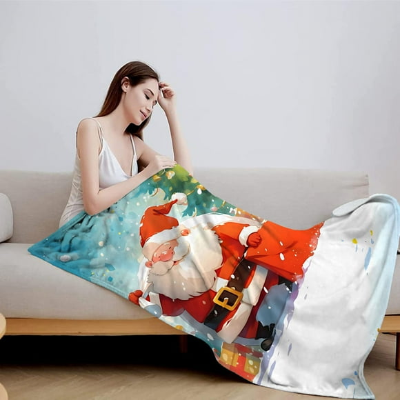 Feltree Warm Christmas Flannel Blanket 100x130cm, Soft Cozy Throws for Sofa Bed, Home Office Lunch Break, Festive Holiday Gift Winter Cozy Afghan Blanket