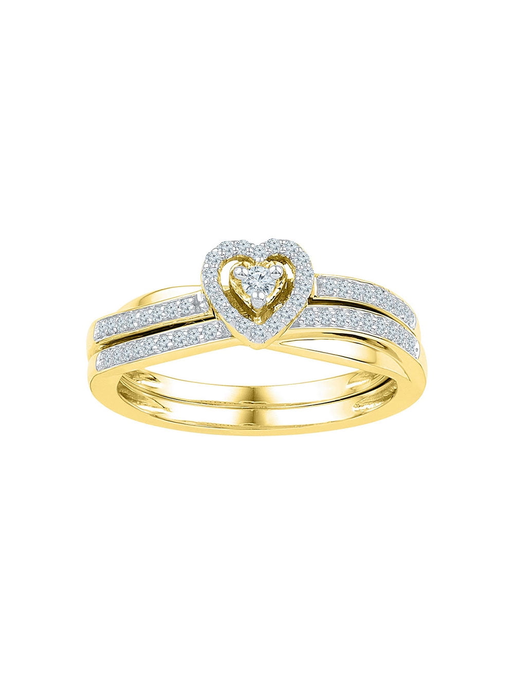 Solid 10k Yellow Gold Round Diamond Heart Bridal Wedding Engagement