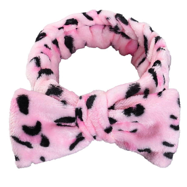 Qarigey Diademas con lazo, banda elástica para la cabeza, banda para el sudor de franela suave, accesorios para el cabello, diadema para de cara Accesorio para el cabello Estampado de leopardo negro Qarigey AP011184-20B