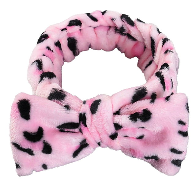 Qarigey Diademas con lazo, banda elástica para la cabeza, banda para el sudor de franela suave, accesorios para el cabello, diadema para de cara Accesorio para el cabello Estampado de leopardo negro Qarigey AP011184-20B