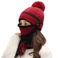 thumbnail image 1 of 3Pcs/Set Women Winter Woolen Knitted Fluffy Ball Beanie Cap Warm Mask Neck Scarf, 1 of 10