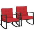 thumbnail image 3 of Gymax 2 Pcs Chaise Berçante d'Extérieur en Osier pour Patio, Fauteuil Simple en Rotin à Bascule avec Coussin Rouge, 3 of 10