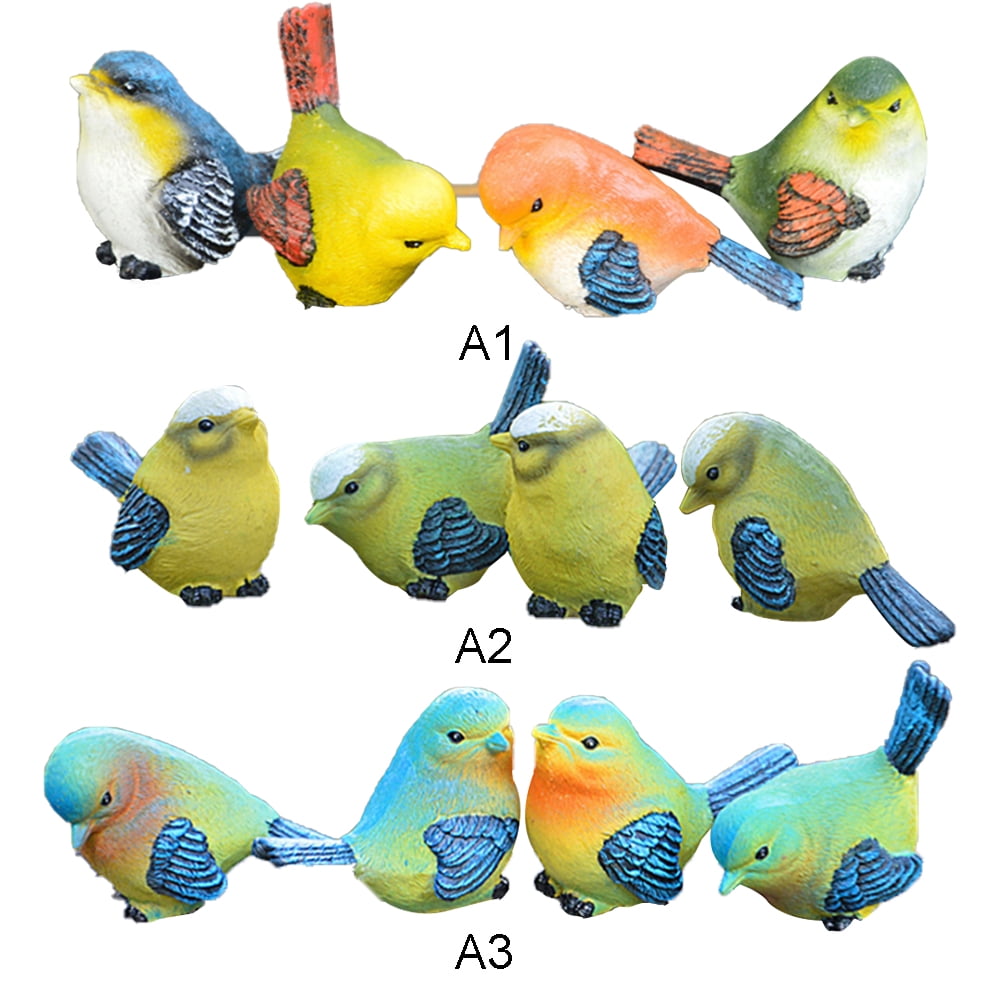 4pcs Bird Ornament Figurine Cute Bird Resin Crafts Garden Design