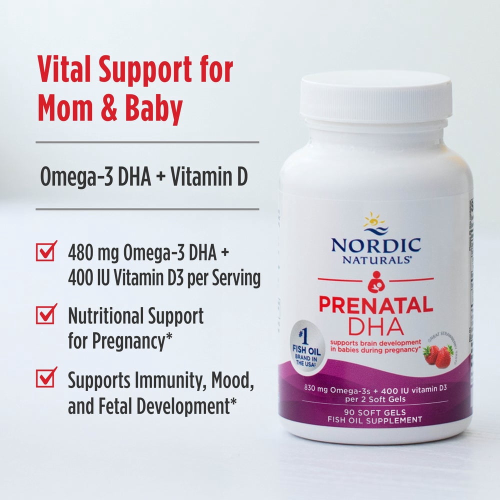 Nordic Naturals Prenatal DHA Softgels, Strawberry, 830mg, 90 Ct