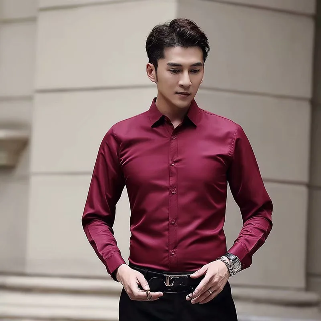 Camisa blanca de manga larga para hombre, ropa de trabajo profesional informal de negocios, suaviza tu silueta, camisa de traje con cuello cuadrado sin arrugas