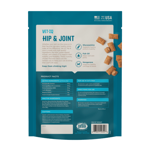 Vet IQ Hip & Joint Health Supplement for Cats, Chicken Flavored Crunchy Chews, Approx. 30 Day Supply