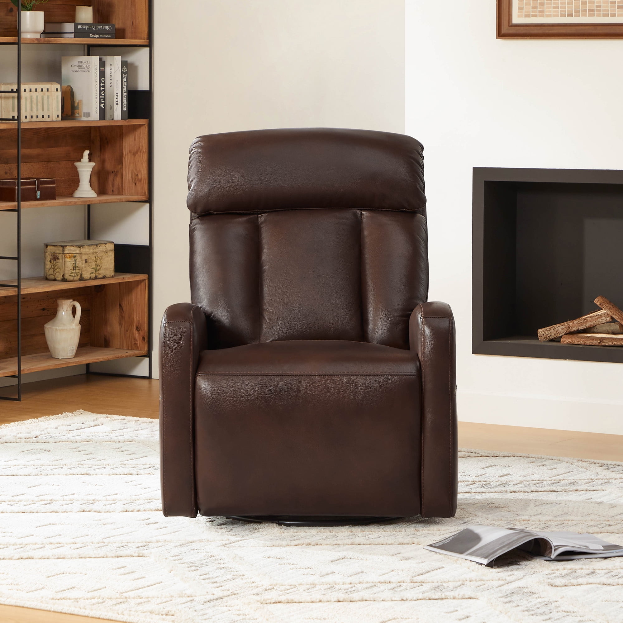 Spruce & Spring Triple Motor Leather Power Recliner with Adjustable Lumbar Support, Cognac
