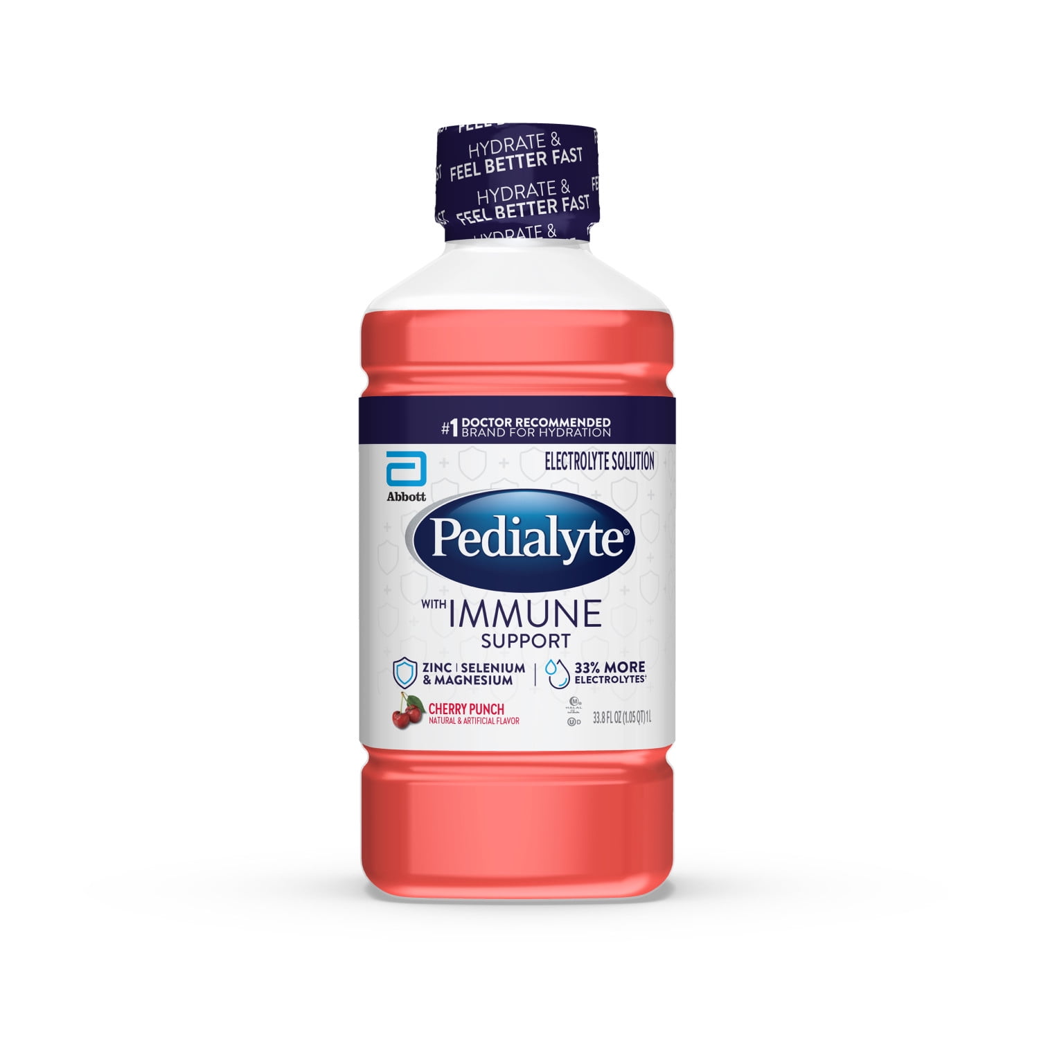 (4 pack) Pedialyte with Immune Support Electrolyte Drink, Cherry Punch, 1 Liter