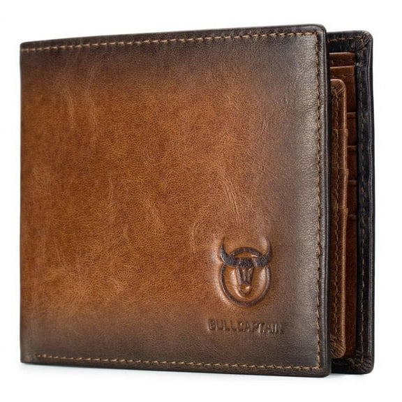 Mens Leather RFID Bifold Wallet, Genuine Leather 11 Card Slots Wallet Credit Card Holder