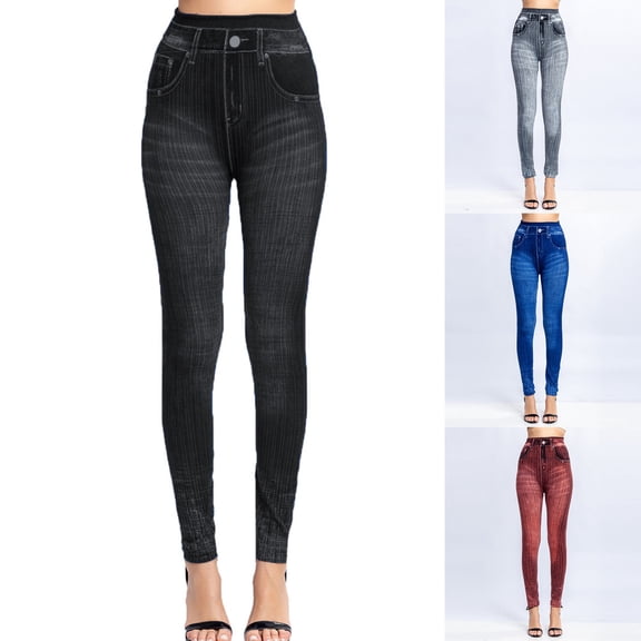 Azrian Pants for Women,Womens Plus Size Pants Fashion Print Casual High Waist Imitation Denim Leggings Elastic Slim Hip Ninth Pant