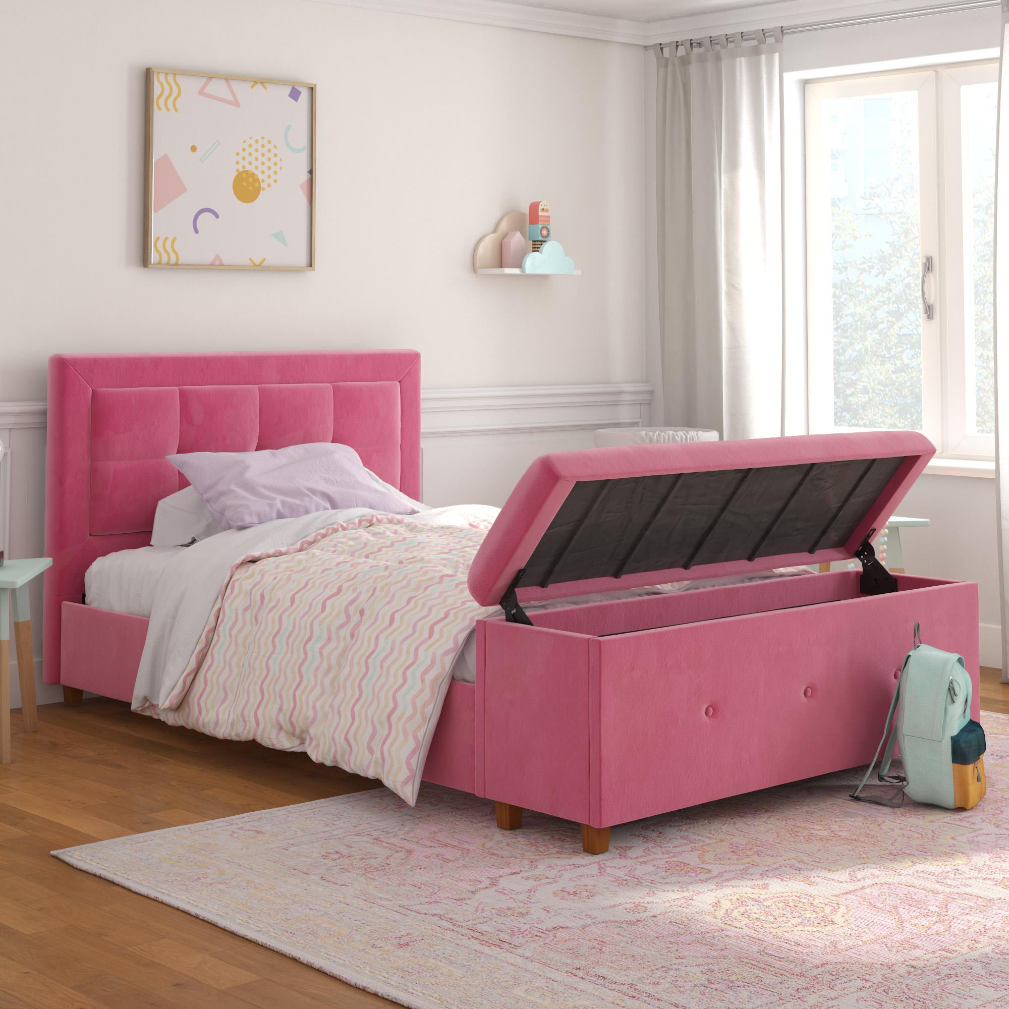Dhp Drew Upholstered Bed With Storage Chest Full Size Pink Velvet