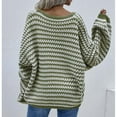 thumbnail image 6 of Womens Loose Crewneck Long Sleeve Stripped Off the Shoulder Knitted Solid Pullover Fall Jumper Tops Dark Green L, 6 of 7