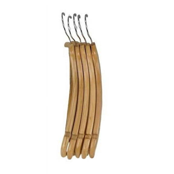 Natural Finish Wood Suit Hanger with Locking Bar (Set of 5)