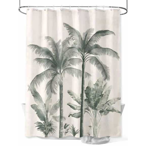 Boanket Polyester Fabric Sage Green Palm Tree Shower Curtain, Tropical Botanical Summer Beach Waterproof Bathtub Curtain Bathroom Decor Set with Hooks 72 x 78 Inches,