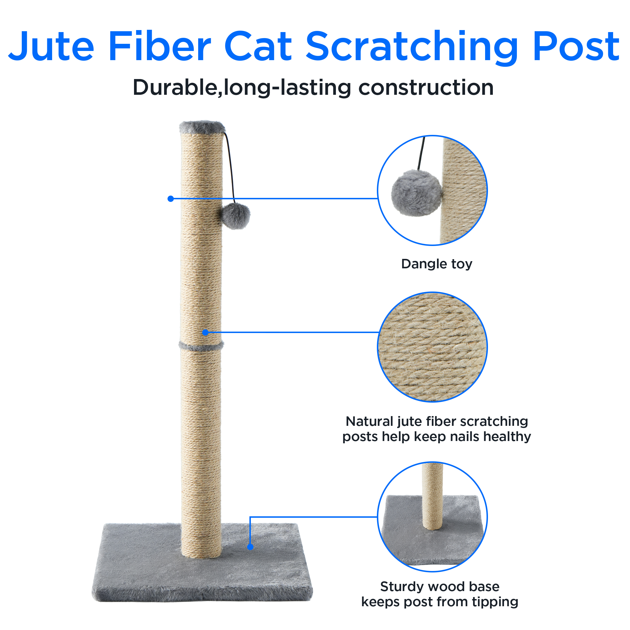 Cat Craft 28in Tall Jute Fiber Cat Scratching Post with Dangle Toy photo 2