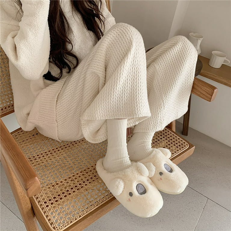 Design Winter Women Men Plush Warm Cotton Slippers Indoor Slippers Warm Non-slip House Couples Flat Shoes - Walmart.com