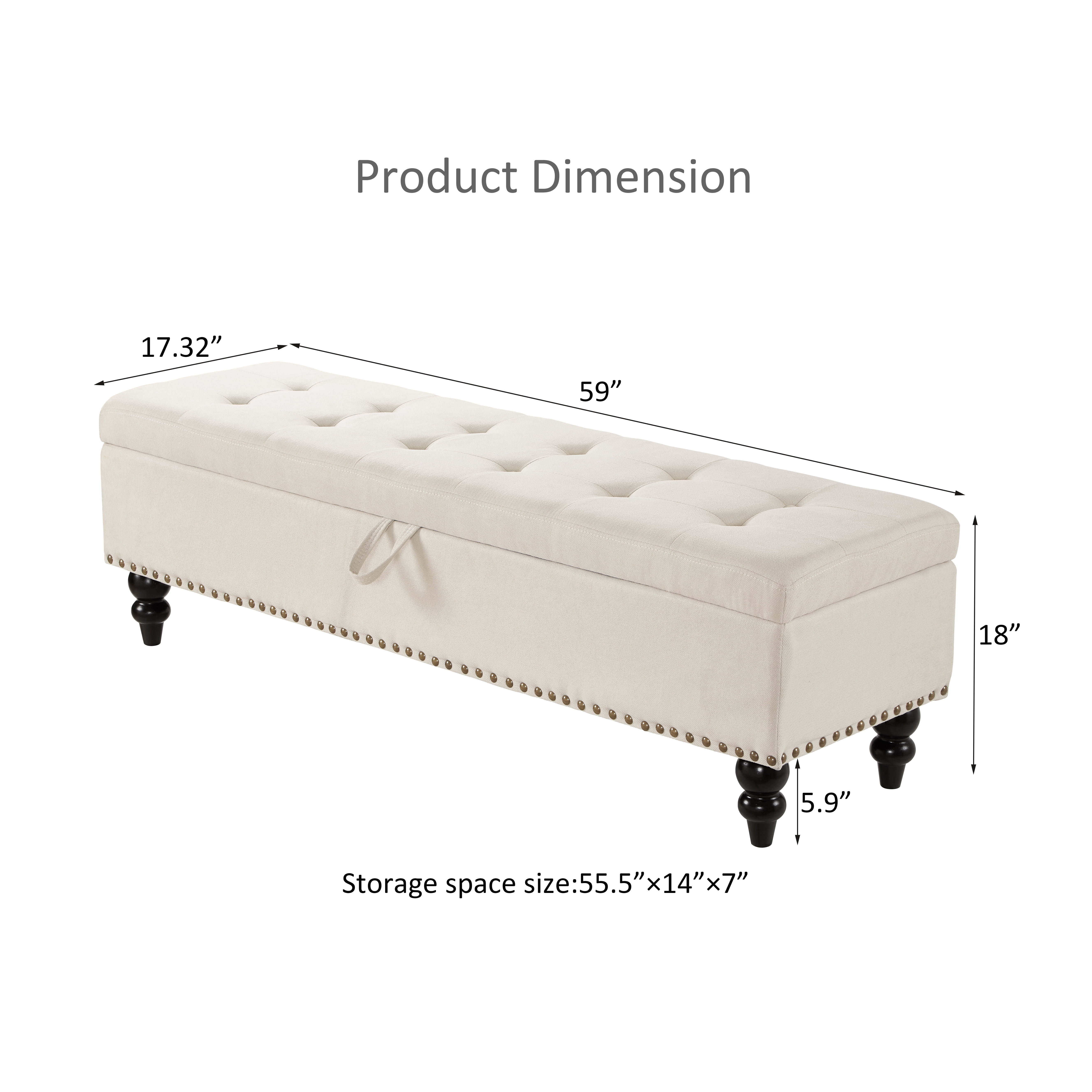Miniyam 59" Storage Ottoman Bench, Storage Chest, Foot Rest Stool, Bedroom Bench for Living Room, Bedroom, Beige