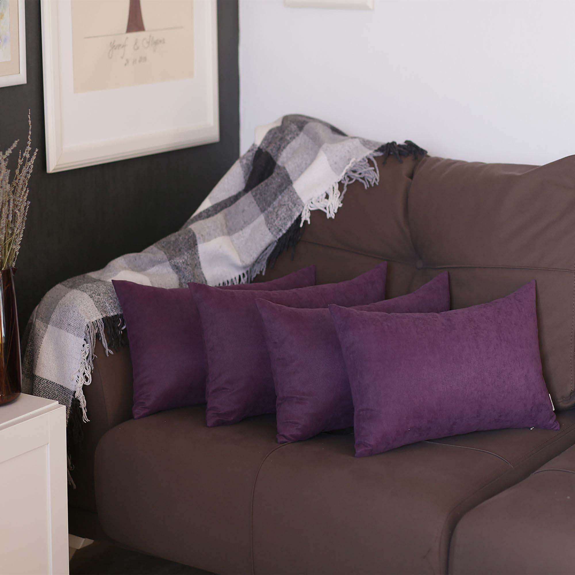 Set of 4 Purple Polyester Lumbar Pillow Covers