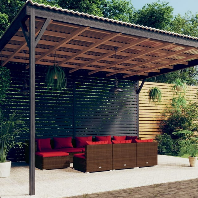 vidaXL Ensemble de Salon de Jardin 10 Pcs avec Coussins Brun Rotin Poly