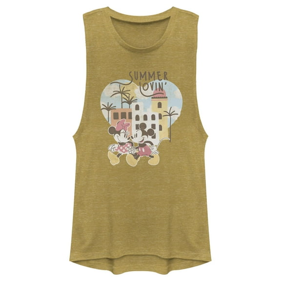 Junior's Mickey & Friends Mickey and Minnie Summer Lovin Festival Muscle Graphic T-Shirt