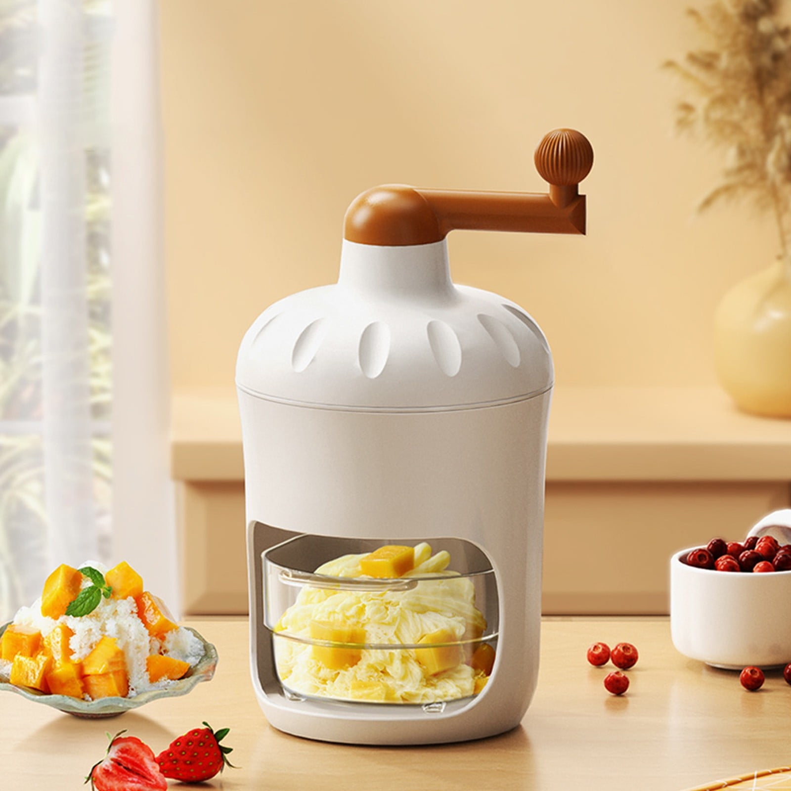 Hxlamzoo Hand Crank Shaved Ice Machine Manual Ice Crusher with 2 Ice Molds, Portable Non-Electric Ice Shaver for Home Use, Durable ABS++ Material, Easy to Clean & Store