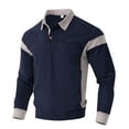 thumbnail image 5 of BRGZLK Polo Shirts for Men Solid Color Patchwork Corduroy Turn Down Collar Button Long Sleeve Business Work Top with Pocket Navy XXL, 5 of 5